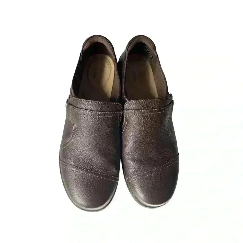 CLARKS - WOMENS CORA POPPY SHOES•BROWN GENUINE LEATHER FLATS•SIZE 61/2•
